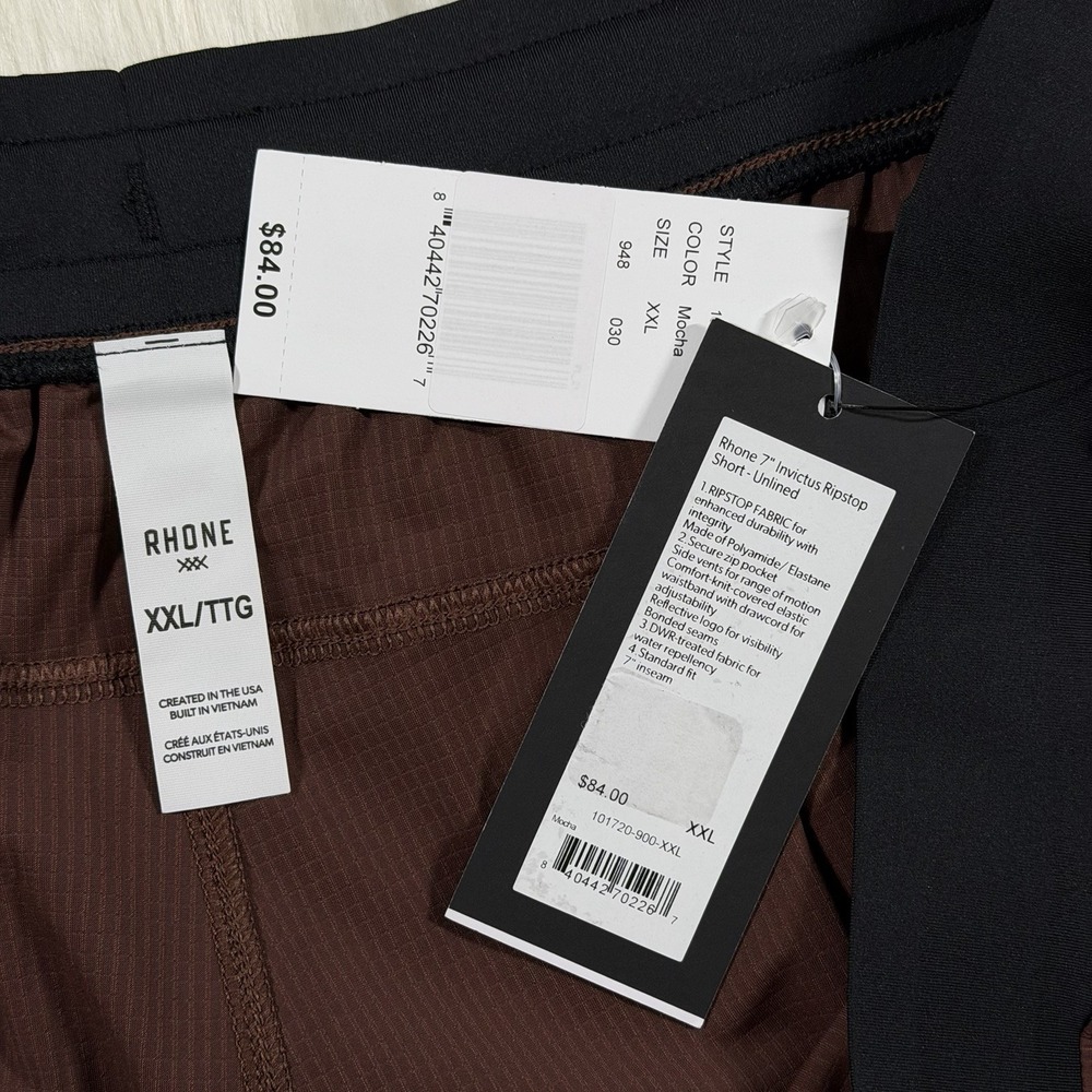 Rhone Men's Size XXL Mocha Brown  7" Invictus Ripstop Shorts Unlined 101720 - Picture 5 of 9